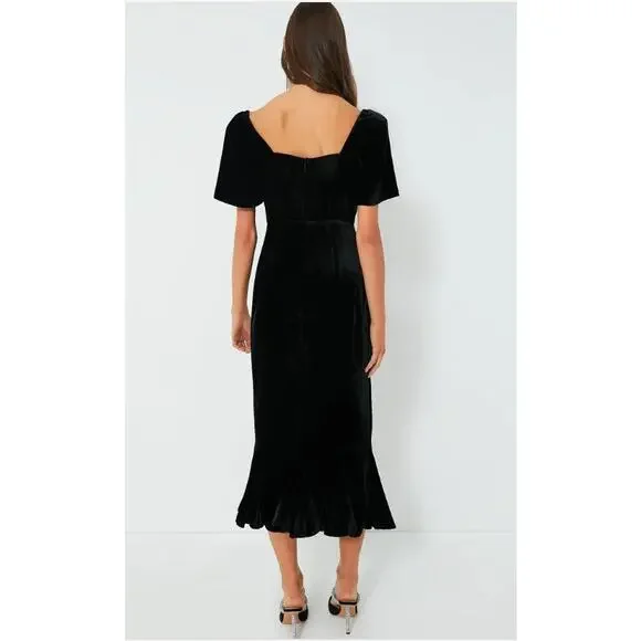 RHODE Sweetheart Velvet Ramona Slim Midi Dress in Jet Black Size 4 New with Tags
